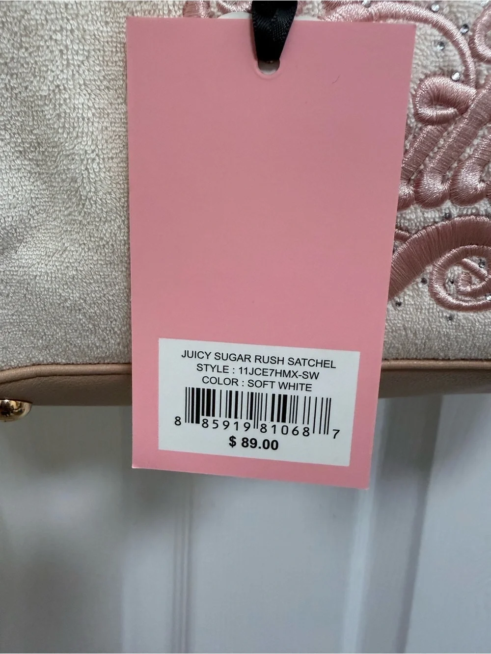 NWT Juicy Couture Juicy Sugar Satchel with Charm in Soft White